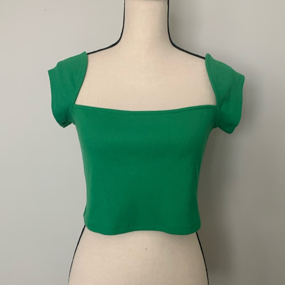 Crop top cap sleeve Kelly green